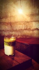 Close-up of beer on table