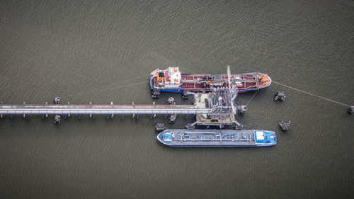 High angle view of ships at jetty