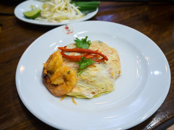 Close-up of pad thai dish served on plate