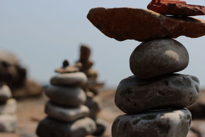 Close-up of stack of pebbles