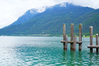 Scenic view of lake and mountains