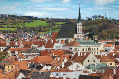 Aerial view of townscape against sky