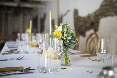 Flower vase on table