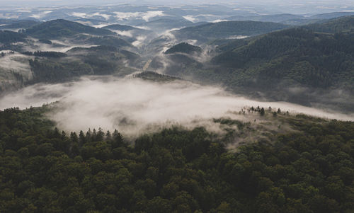 High angle view of mountain range against sky