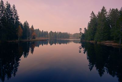 Scenic view of lake against sky during sunset