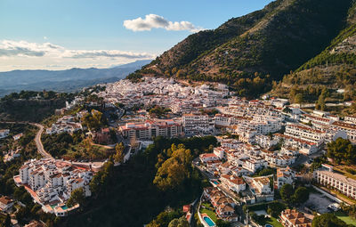 Aerial view of townscape against sky