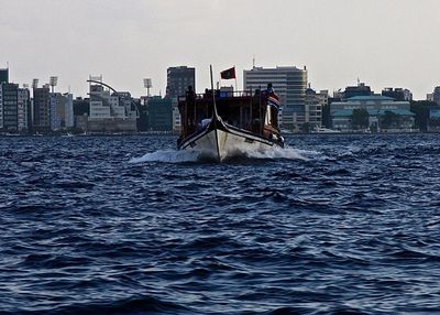 View of built structures in water