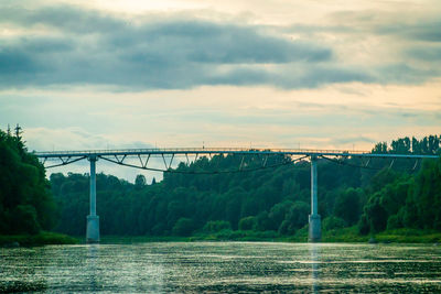 Bridge over river against sky during sunset