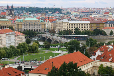 High angle view of buildings in city