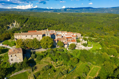 Aerial view of hum, the smallest town in the world, istra, croatia