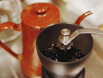 High angle view of coffee maker 