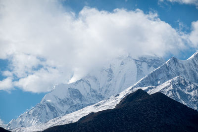 Scenic view of snowcapped mountains against sky