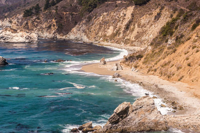 Scenic view of sea and mountains