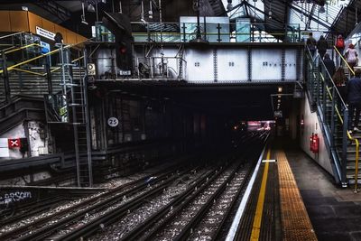 Train at railroad station at night
