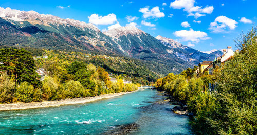 Autumn, sunny day at inn is river innsbruck, austria.