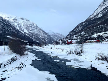 Snow covered mountains against sky