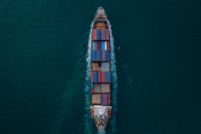 High angle view of ship in sea