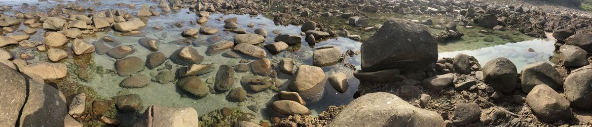 Panoramic shot of rocks in sea