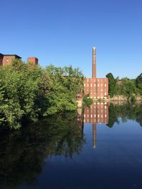 Reflection of trees in calm water