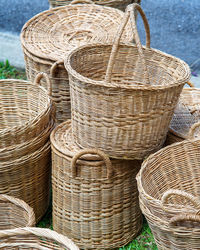 Close-up of wicker basket for sale at market