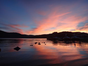 Scenic view of lake against sky during sunset