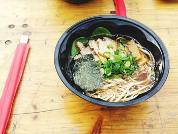 Close-up of soup in bowl on table