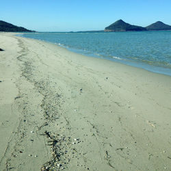 Scenic view of beach against clear sky