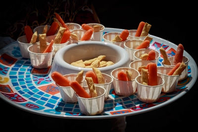Close-up of food served on table