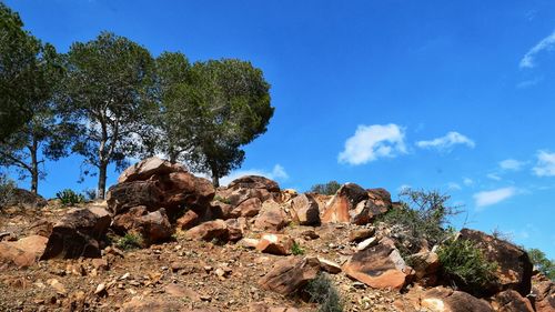 Low angle view of rocks against sky