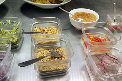 High angle view of food on table