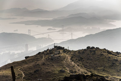 Scenic view of mountain range against sky