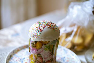 Close-up of cake on table