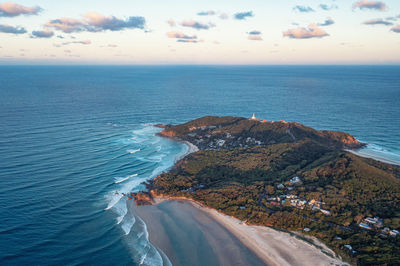 Picturesque view of the city near the ocean at morning sunrise. tourism. byron bay australia