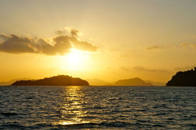 Scenic view of sea against sky during sunset