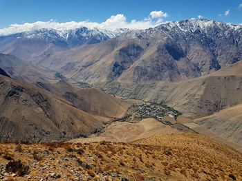 Scenic view of snowcapped mountains against sky