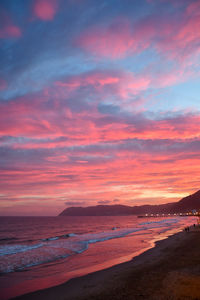 Scenic view of beach against sky during sunset