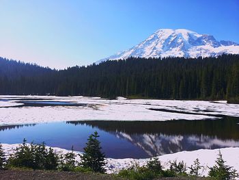 Scenic view of lake against clear sky