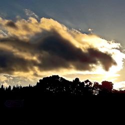 Low angle view of silhouette mountains against dramatic sky