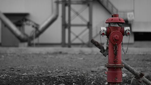 Close up of red fire hydrant on street