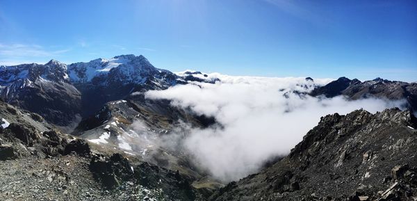 Scenic view of snowcapped mountains against sky