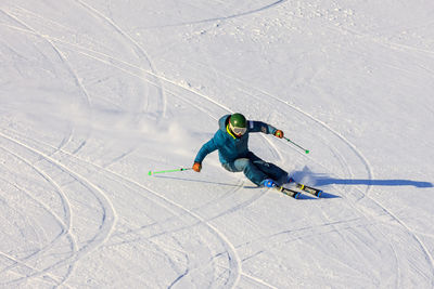 High angle view of person skiing on snow