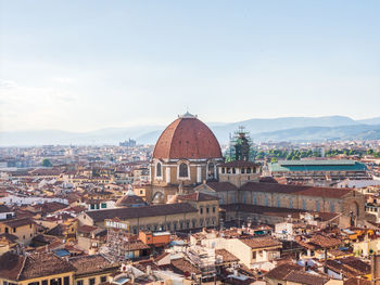 High angle view of townscape against sky in city