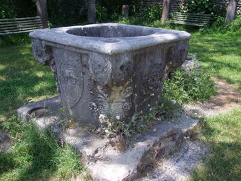 High angle view of old stone in park