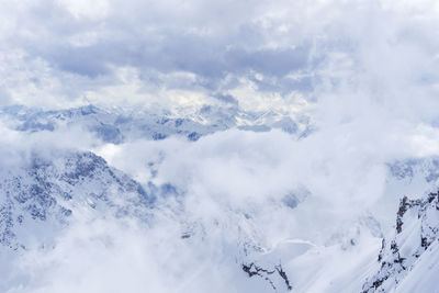 Scenic view of snow covered mountains against sky