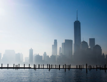 View of cityscape against clear sky