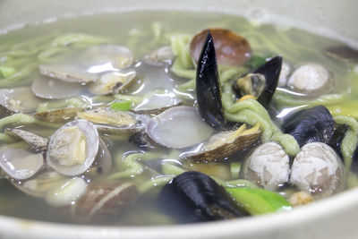 Close-up of soup served in bowl