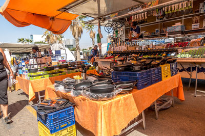 View of market stall in city