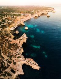 High angle view of rocks on shore