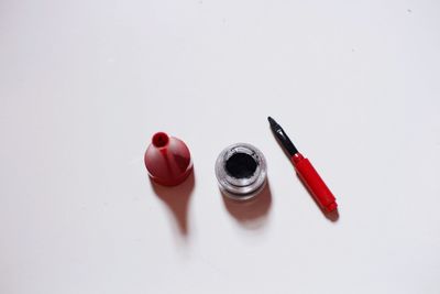 High angle view of pen on white background