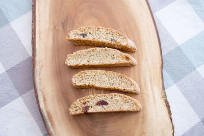 Directly above shot of biscottis served in plate on table